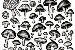 many small cute fly agaric mushrooms abstract tattoo idea