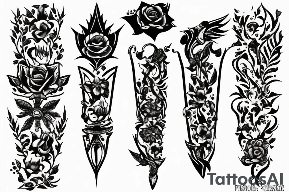 4 flowers one sword and tattoo idea