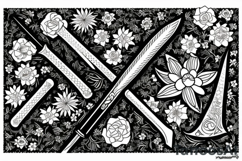 4 flowers one sword and tattoo idea