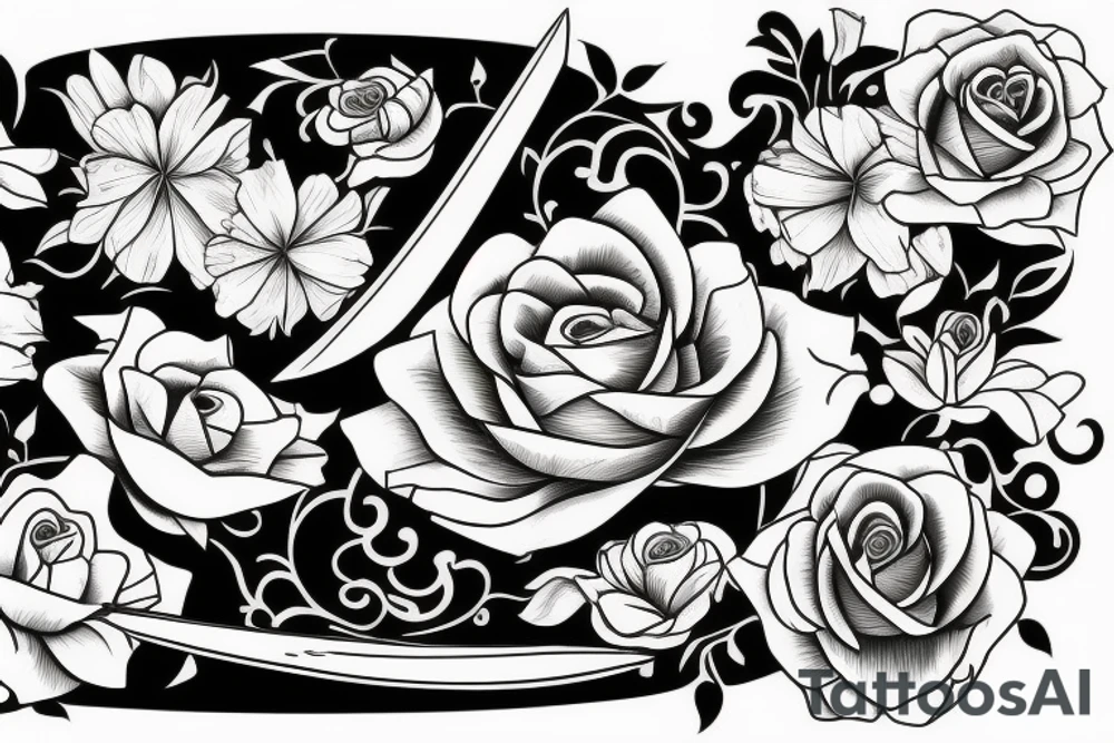 4 flowers one sword with two folks tattoo idea 4 flowers one sword with two folks tattoo idea