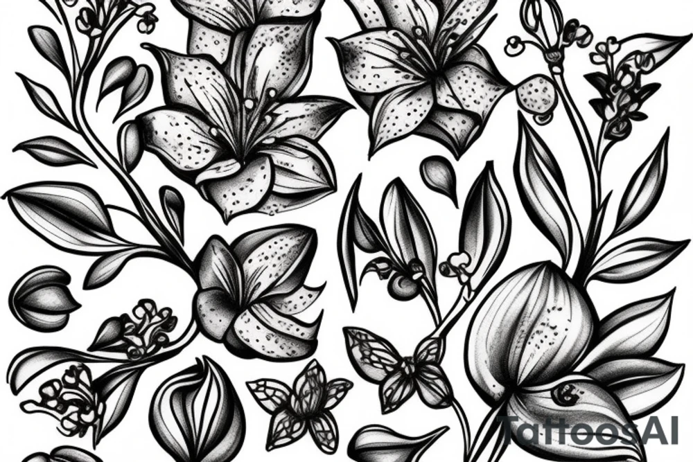 L with lily of the valley flowers tattoo idea