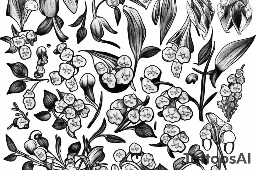 L with lily of the valley flowers tattoo idea