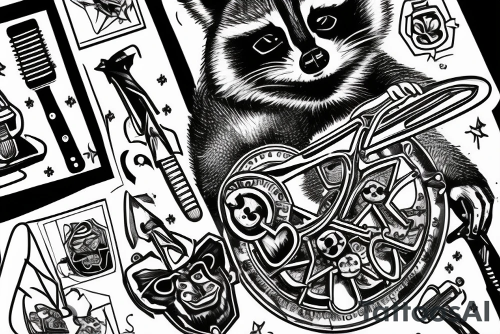 Raccoon holding a wrench above its head tattoo idea