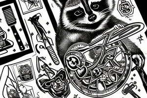 Raccoon holding a wrench above its head tattoo idea