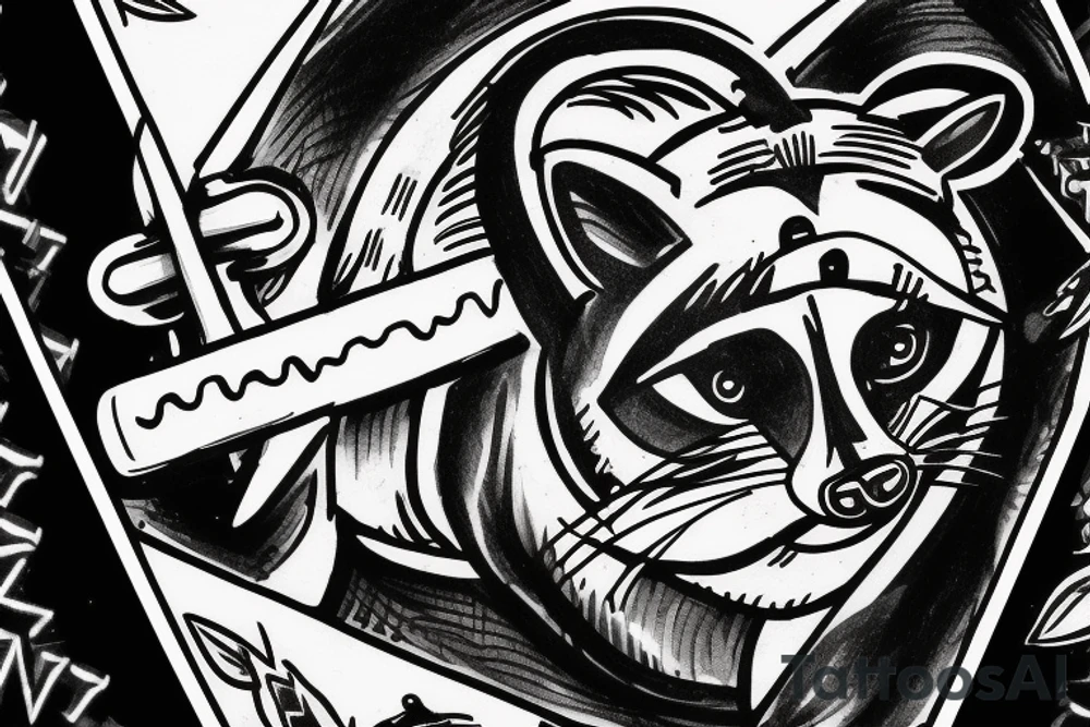 Raccoon holding a wrench above its head tattoo idea