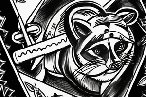 Raccoon holding a wrench above its head tattoo idea