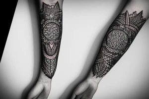 flower of life sleeve with a lighting attached to it tattoo idea