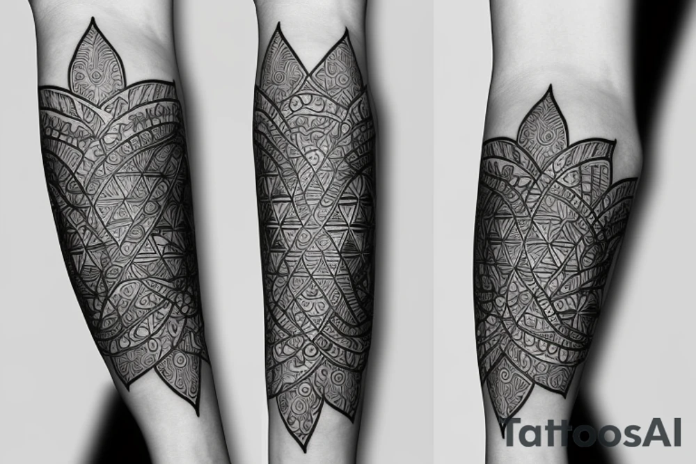 flower of life sleeve on forearm with a lighting attached to it tattoo idea