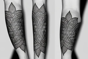 flower of life sleeve on forearm with a lighting attached to it tattoo idea
