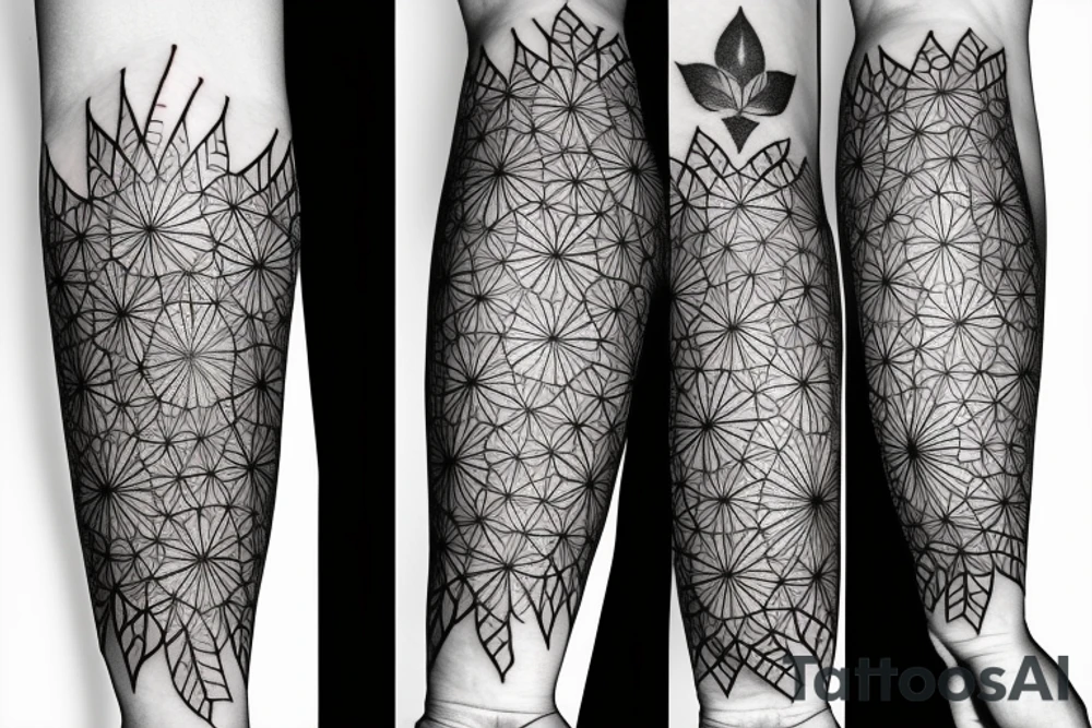 flower of life sleeve on forearm with a lighting attached to it tattoo idea
