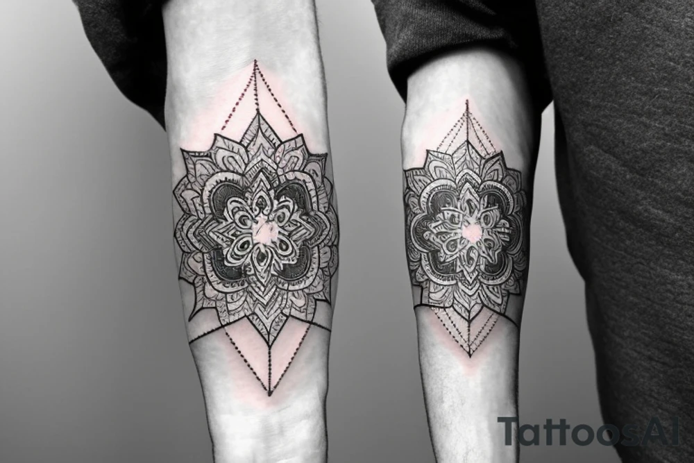 flower of life sleeve on forearm all the way to wrist with a lighting attached to it tattoo idea