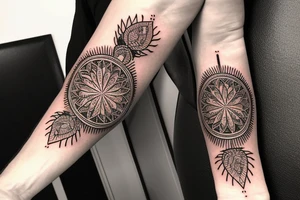 flower of life sleeve on forearm all the way to wrist with a lighting attached to it tattoo idea