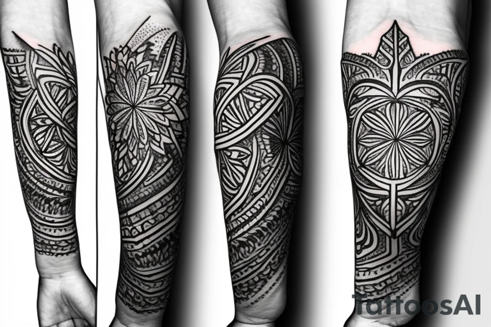 flower of life sleeve on forearm all the way to wrist with a lighting attached to it tattoo idea