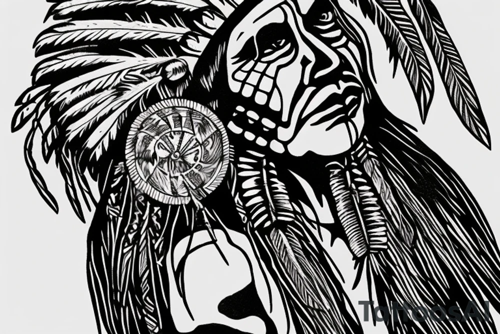 indian chief looking over cliff tattoo idea