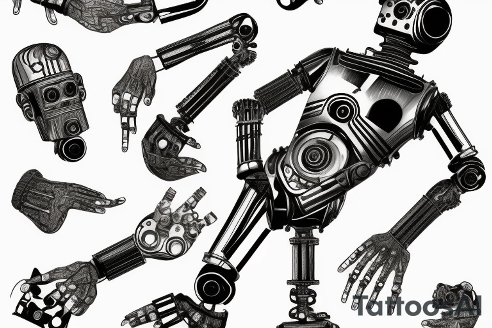 Ripped skin that exposes C3PO robotic arm on my forearm tattoo idea