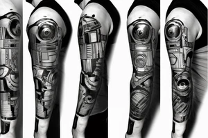 Ripped skin that exposes robotic arm on my forearm in the style of R2D2 tattoo idea