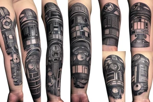 Ripped skin that exposes robotic arm on my forearm in the style of R2D2 tattoo idea