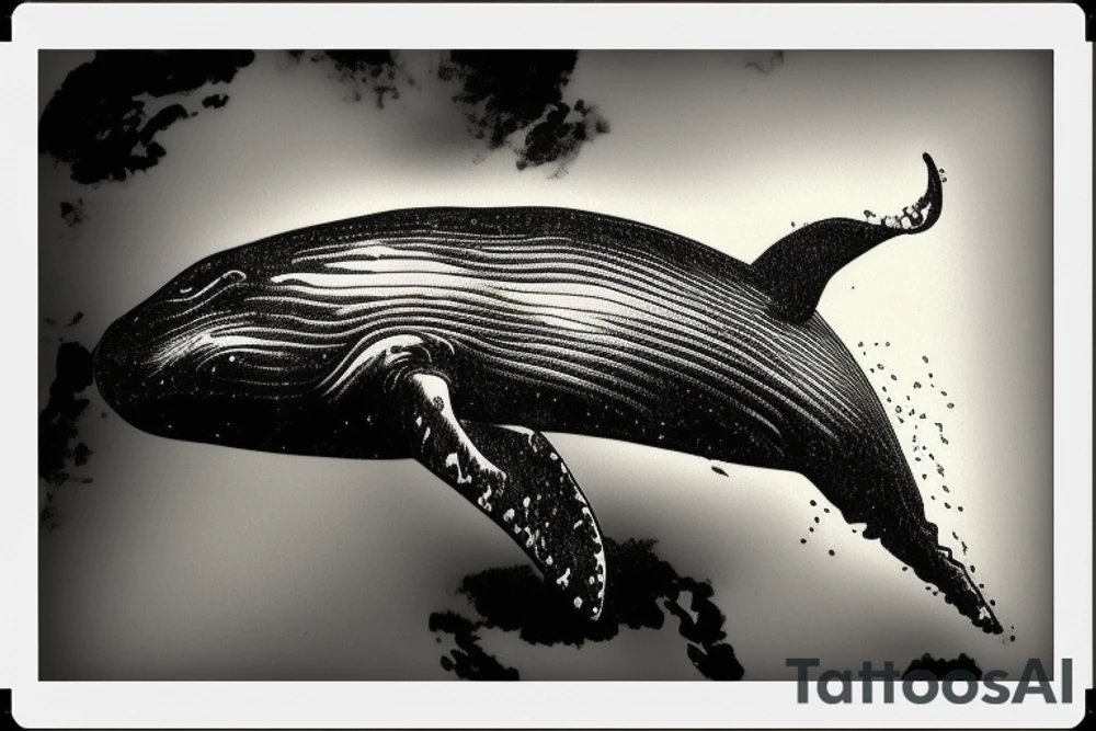 Humpback whale jumping through a Polaroid picture tattoo idea