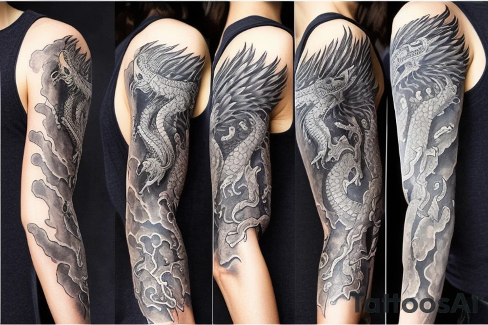 Full sleeve tattoo with saphira the dragon tattoo idea