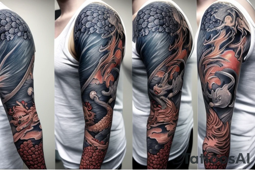 Full sleeve tattoo with saphira the dragon tattoo idea