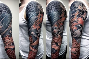 Full sleeve tattoo with saphira the dragon tattoo idea