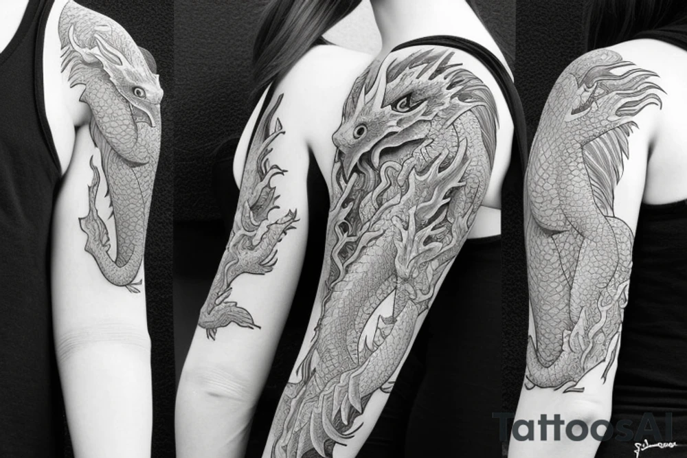 Full sleeve tattoo with saphira the dragon tattoo idea