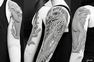 Full sleeve tattoo with saphira the dragon tattoo idea