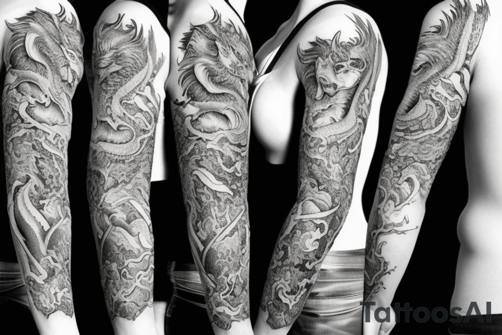 Full sleeve tattoo with saphira the dragon tattoo idea