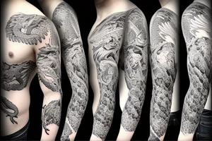 Full sleeve tattoo with saphira the dragon tattoo idea