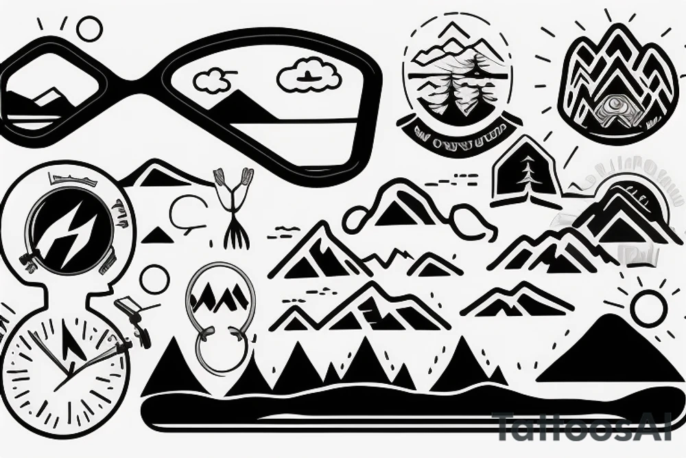 rearview mirror that is showing the road behind with a mountainous region and a body of water tattoo idea
