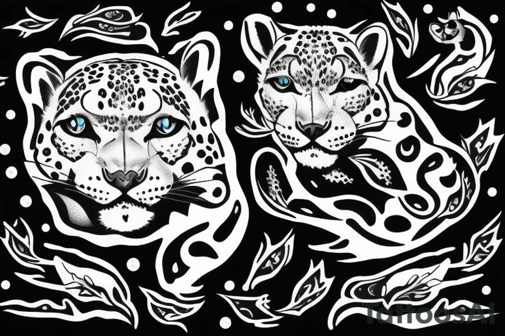 snow leopard in the mountains tattoo idea