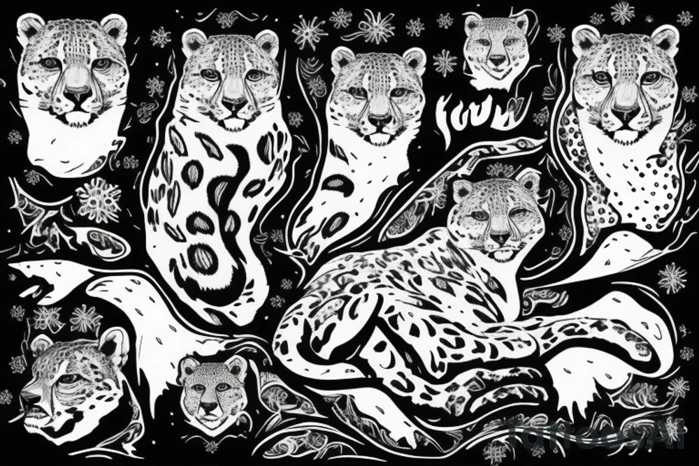 snow leopard in the mountains tattoo idea