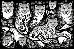 snow leopard in the mountains tattoo idea