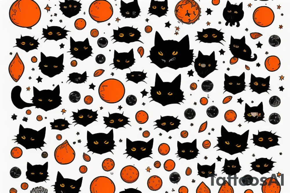 Black cat and orange cat with a starry cosmic theme to it tattoo idea
