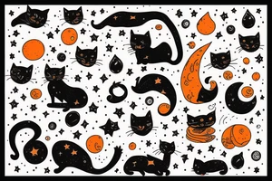 Black cat and orange cat with a starry cosmic theme to it tattoo idea