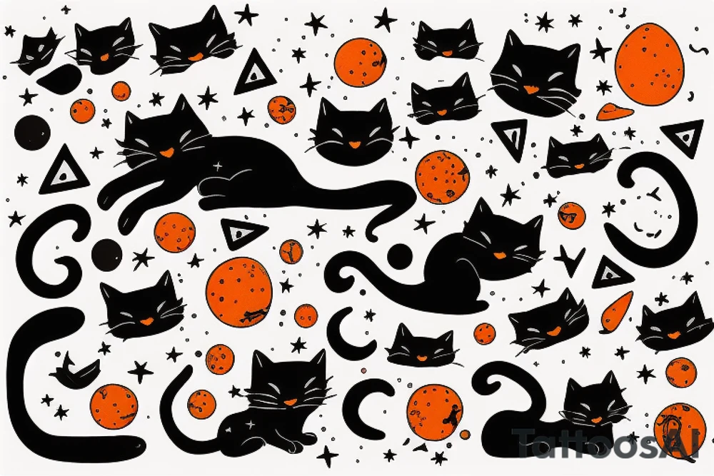 Black cat and orange cat with a starry cosmic theme to it tattoo idea