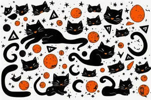 Black cat and orange cat with a starry cosmic theme to it tattoo idea