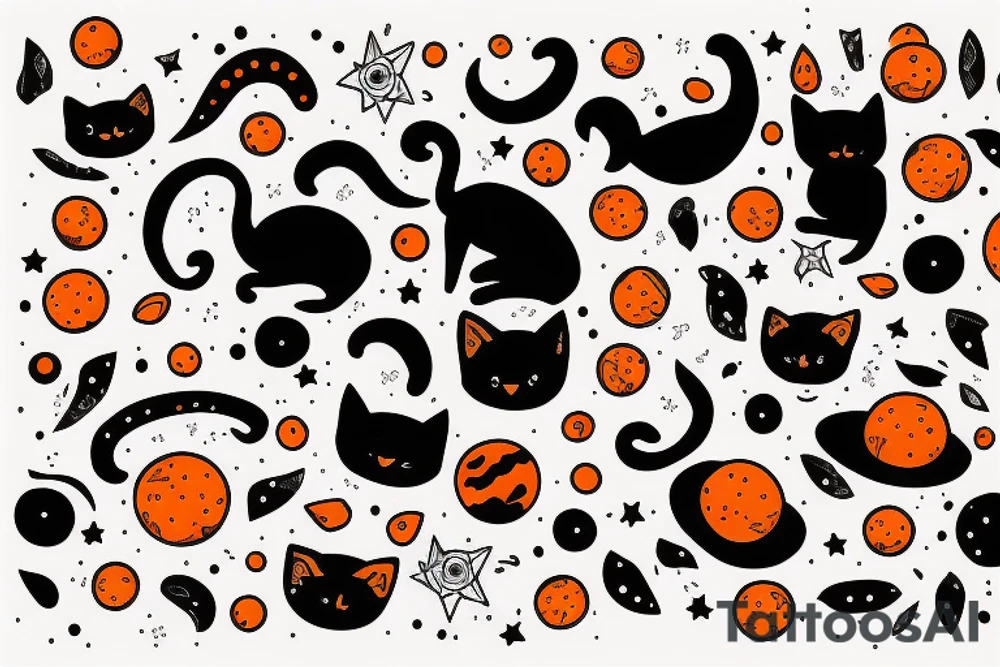 Black cat and orange cat with a starry cosmic theme to it tattoo idea
