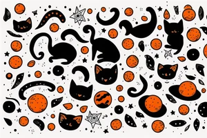 Black cat and orange cat with a starry cosmic theme to it tattoo idea