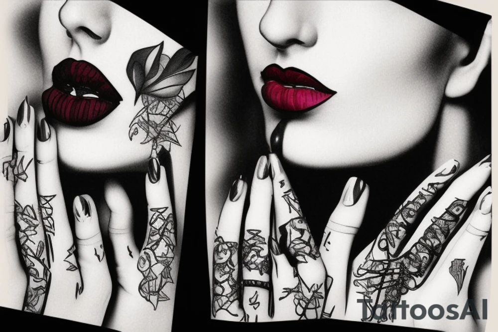 lipstick and lips tattoo idea