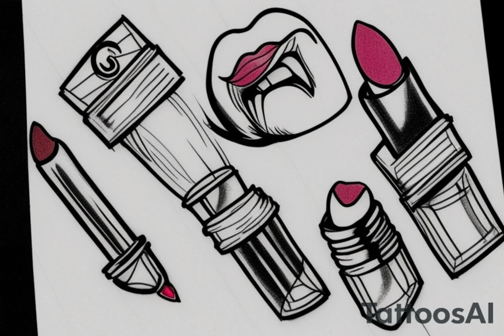 lipstick and lips tattoo idea