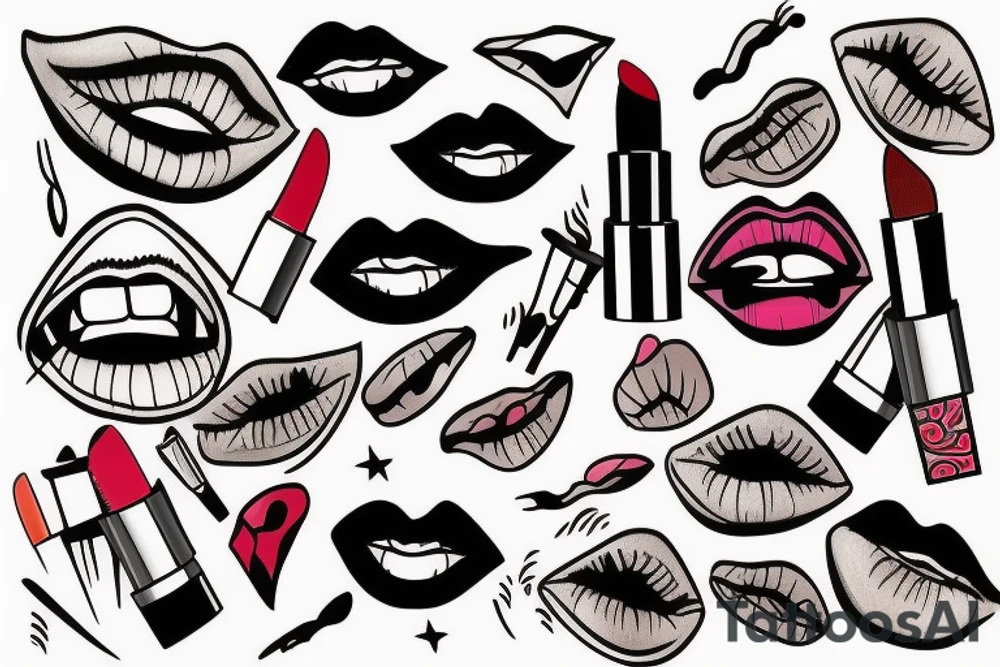 lipstick and lips tattoo idea