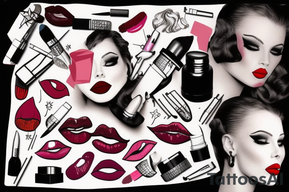 lipstick and lips tattoo idea