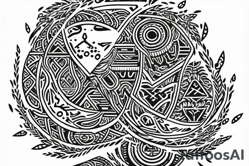 Generate an image of a minimalist tattoo design that conveys the message "You are at the right place, at the right time." The design should feature a glyph symbol integrated with the phrase in an old typewriter-style font. tattoo idea