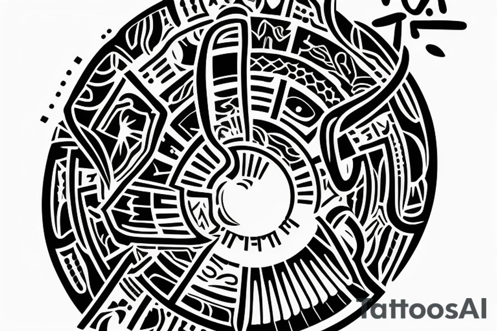 Generate an image of a minimalist tattoo design that conveys the message "You are at the right place, at the right time." The design should feature a glyph symbol integrated with the phrase in an old typewriter-style font. tattoo idea