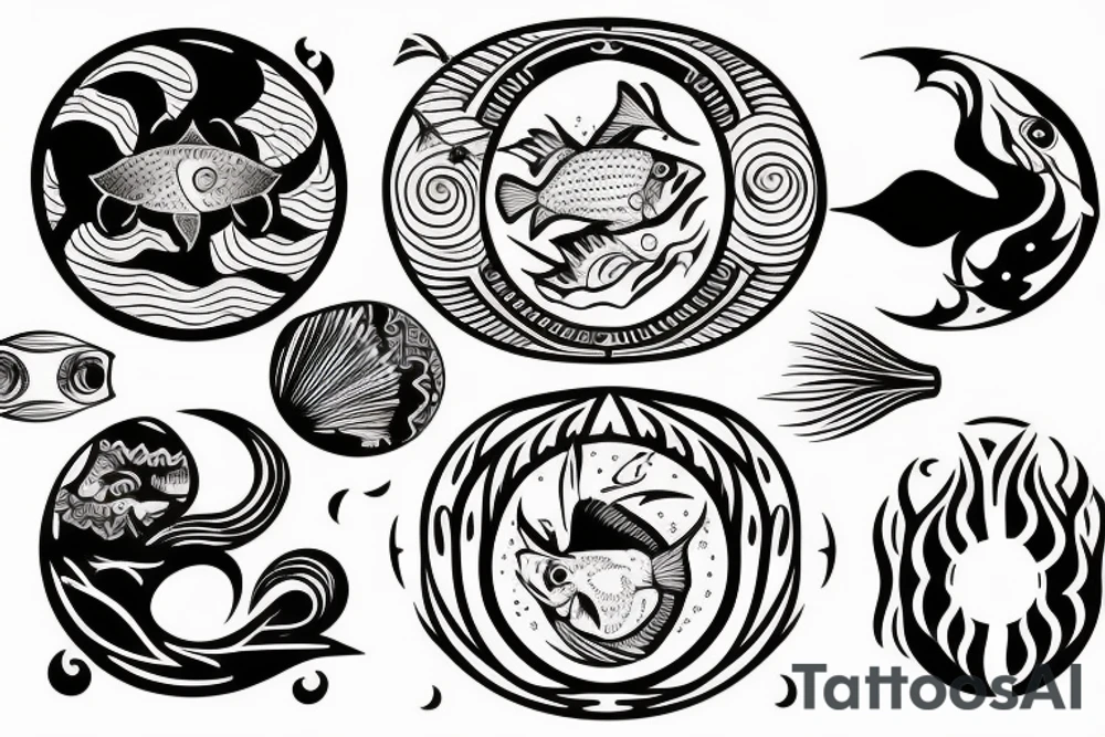 Tattoo that represents ALL three signs: Pisces sun, aquarius rising, Sagittarius moon.

The fish, the archer, and the pouring water gourd tattoo idea