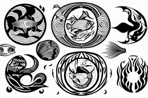 Tattoo that represents ALL three signs: Pisces sun, aquarius rising, Sagittarius moon.

The fish, the archer, and the pouring water gourd tattoo idea