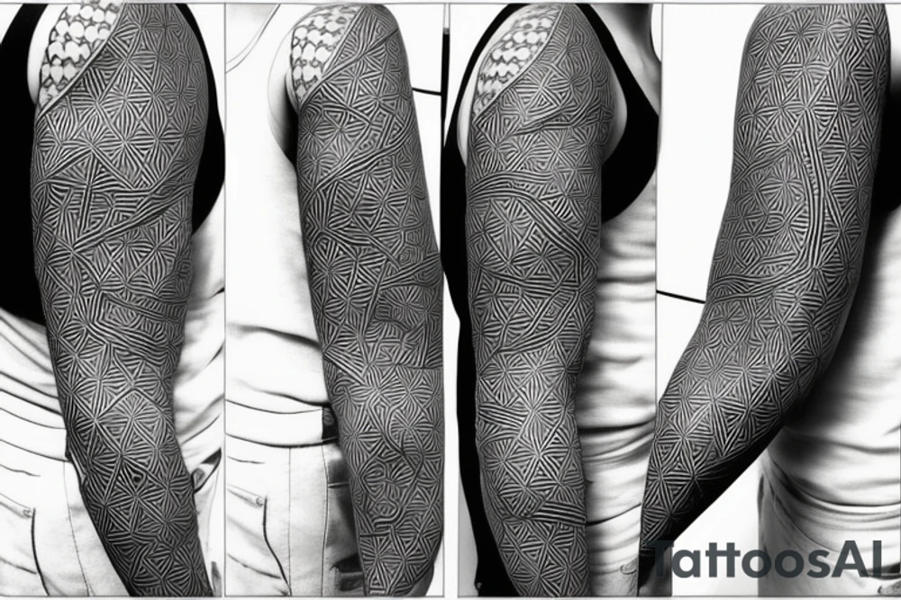 Japanese geometric patterns sleeve tattoo idea