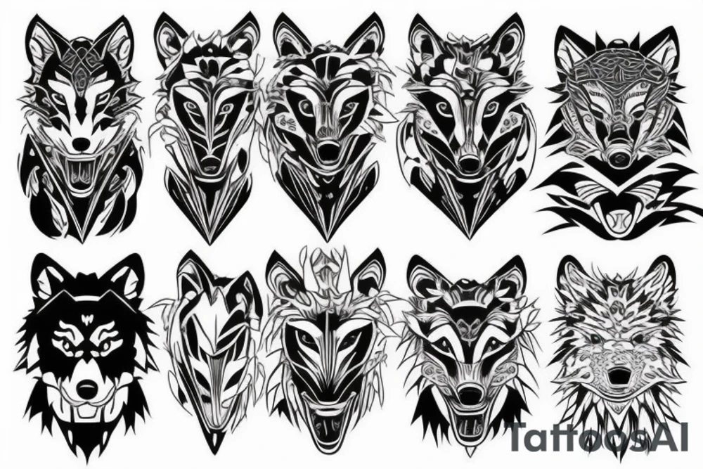 Japanese geometric patterns wolf tattoo idea