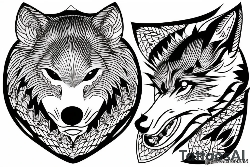 Japanese geometric patterns wolf tattoo idea
